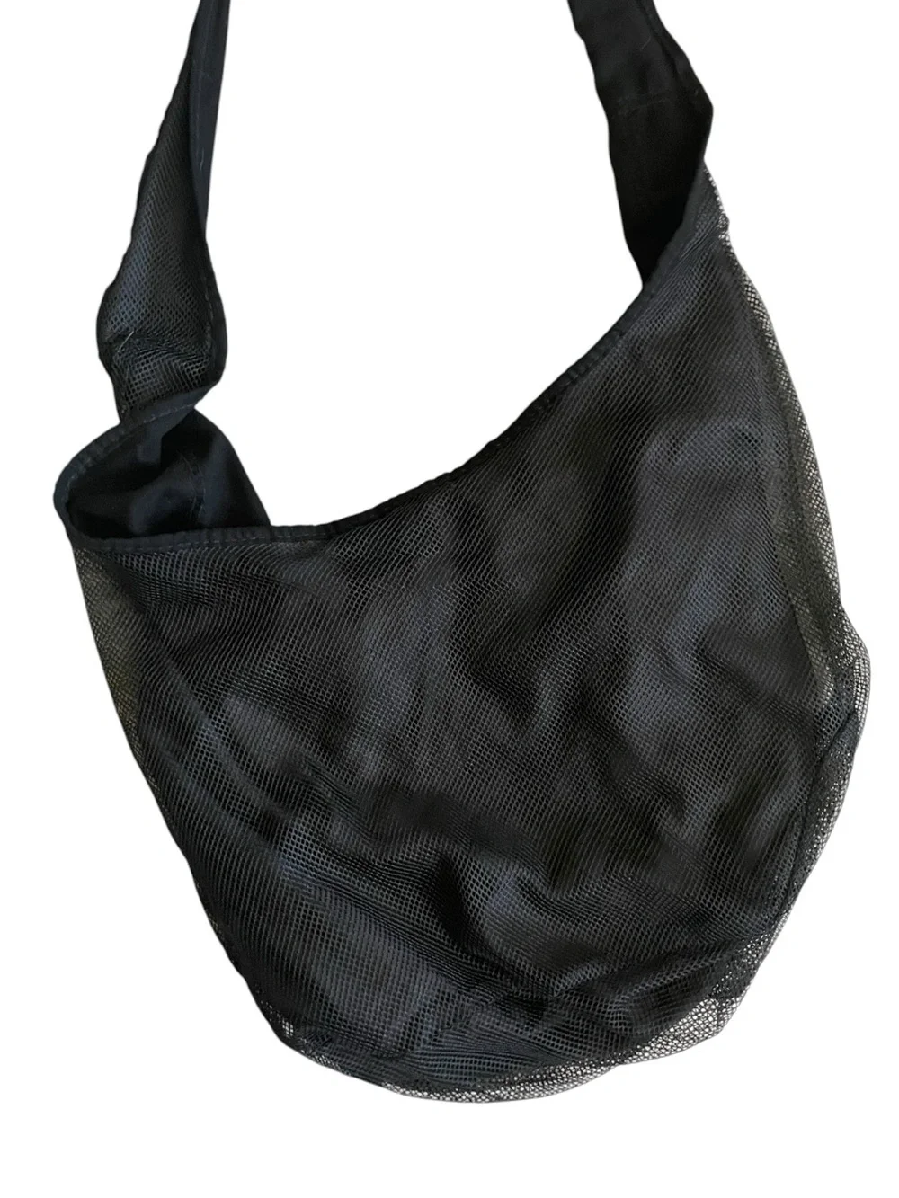 Minimalist Black Nylon Slouch Shoulder Bag Hobo Crescent Tote